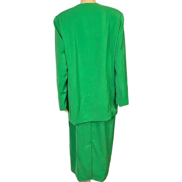 Harmony New York Womens 14 Green Embroidered Suit Jacket Blazer Skirt Set Outfit - Picture 8 of 12